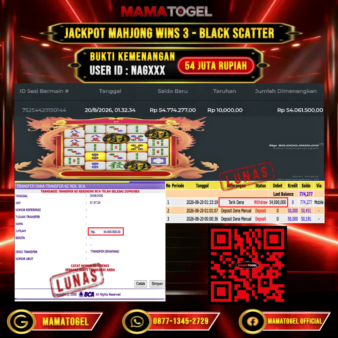 MAMATOGEL  JACKPOT SLOT MAHJONG WINS 3 - BLACK SCATTER Rp.54.000.000,- LUNAS USER ID : NAG***